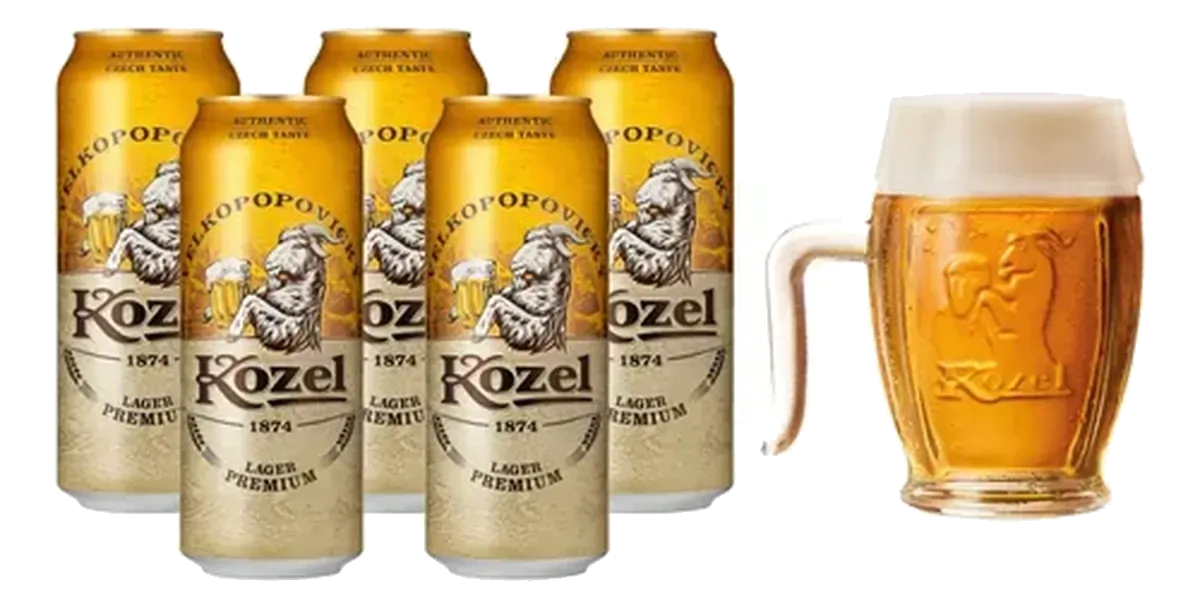 Pack de cerveza Kozel clara con tarro ideal para compartir entre padre e hijo