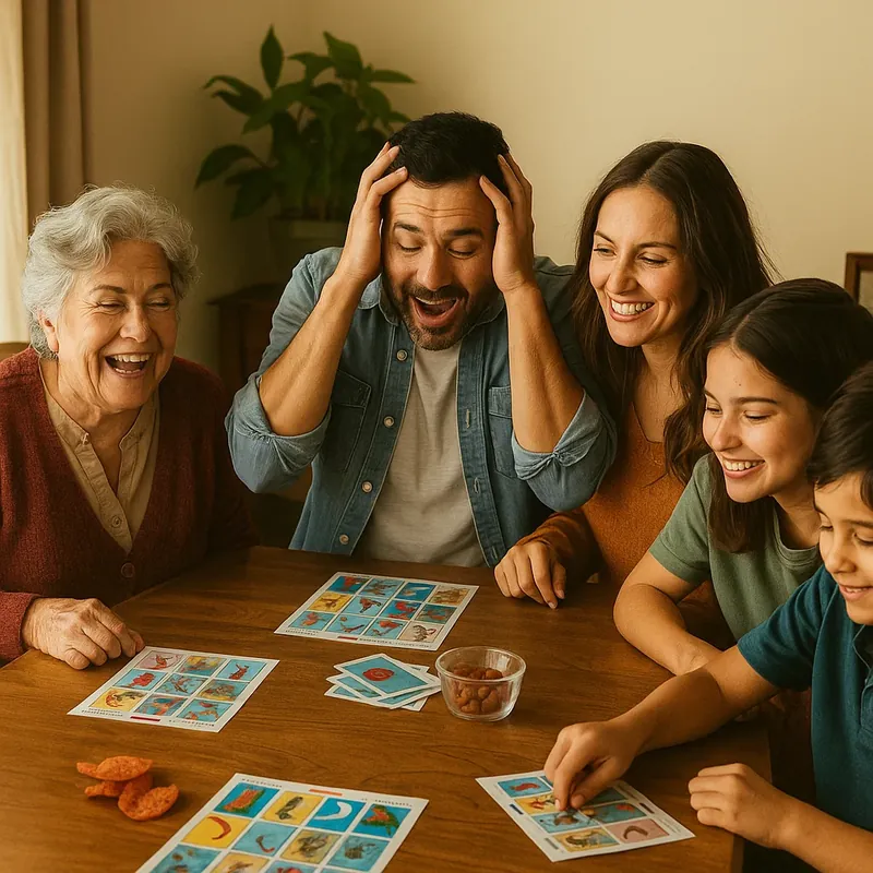 Familia mexicana jugando juegos de mesa tradicionales en casa