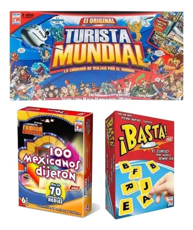 juegos de mesa tradicionales paquete con Turista Mundial, Basta y 100 Mexicanos Dijeron